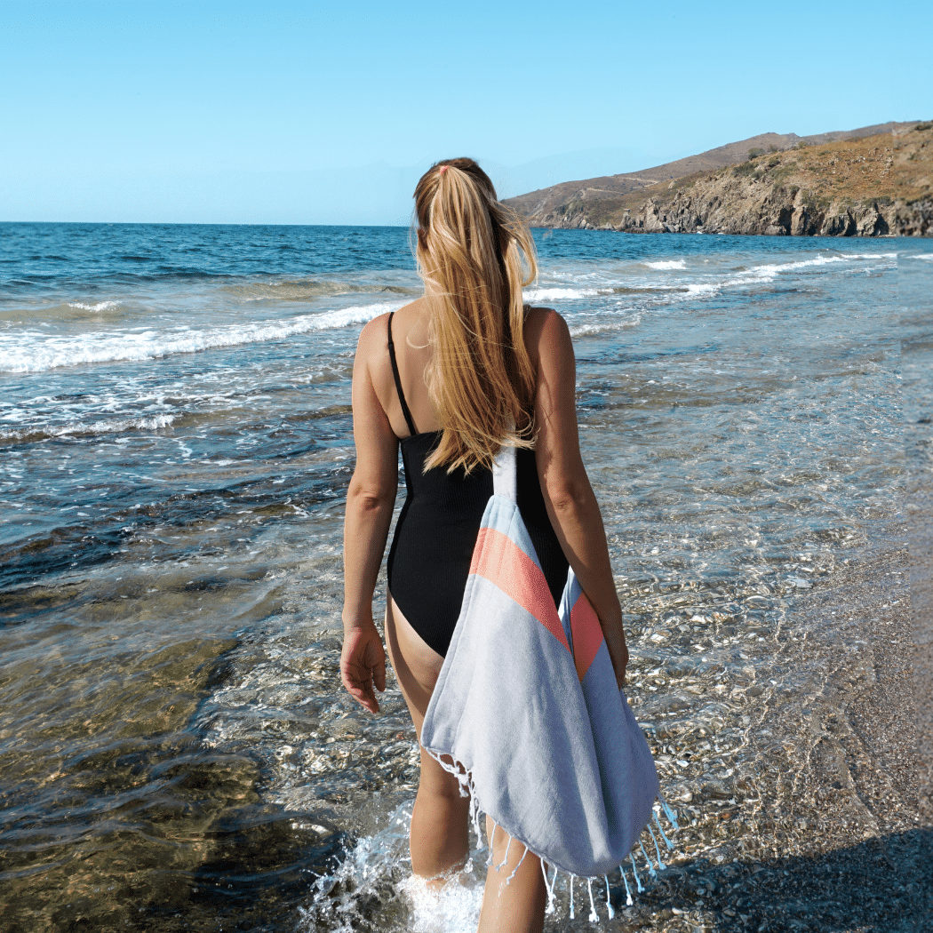 Neon Two-in-One Beach Towel and Bag, Grey, Black, Recycled Cotton with